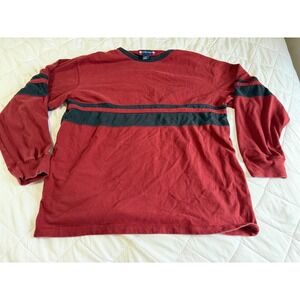 American Blue Mens XL Long Sleeve Shirt Burgundy Navy Stripe 100% Cotton Top